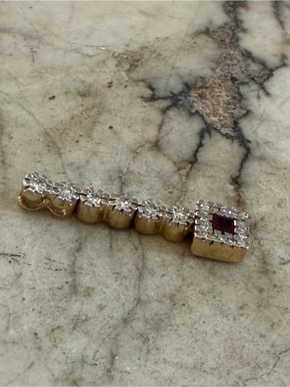 14k gold gold diamonds and ruby drop pendant